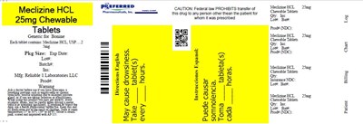 Meclizine HCl        25mg Chewable Tablets (36961802810 Meclizine HCl 25 mg Chew Tablet 1000)
